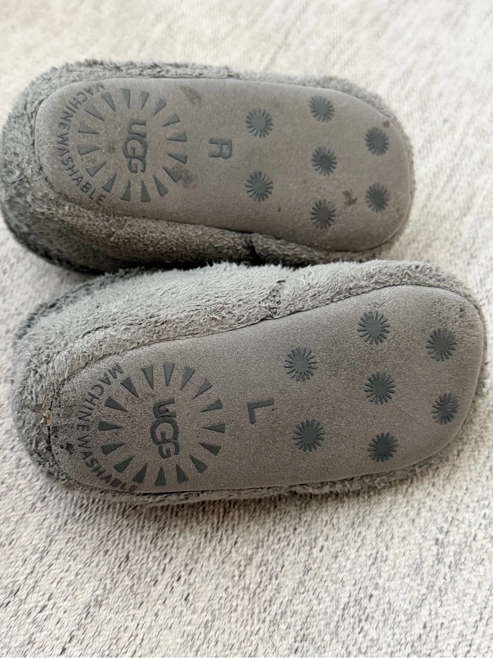 UGG Kids Gray Fuzzy Grip Sole Slippers